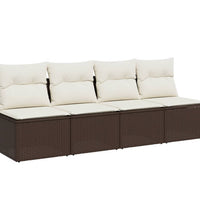 Gartensofa mit Kissen 4-Sitzer Braun Poly Rattan