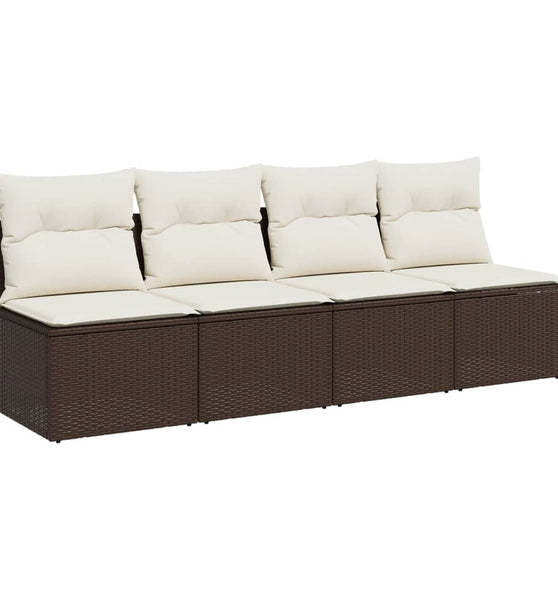 Gartensofa mit Kissen 4-Sitzer Braun Poly Rattan