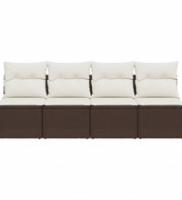 Gartensofa mit Kissen 4-Sitzer Braun Poly Rattan