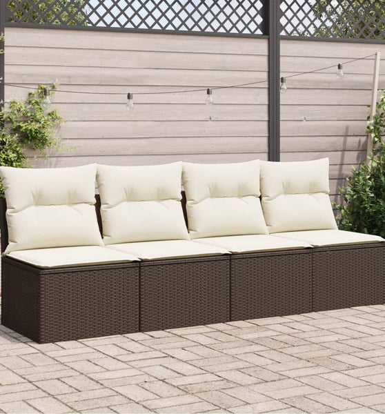 Gartensofa mit Kissen 4-Sitzer Braun Poly Rattan