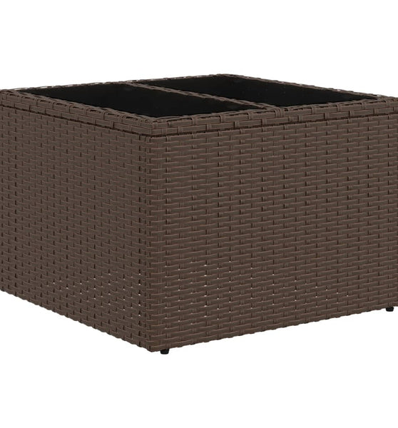 Gartentisch mit Glasplatte Braun 55x55x37 cm Poly Rattan