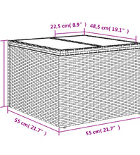 Gartentisch mit Glasplatte Braun 55x55x37 cm Poly Rattan