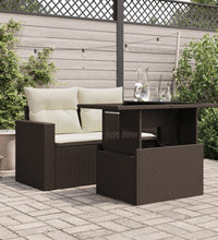 Gartentisch mit Glasplatte Braun 100x55x73 cm Poly Rattan