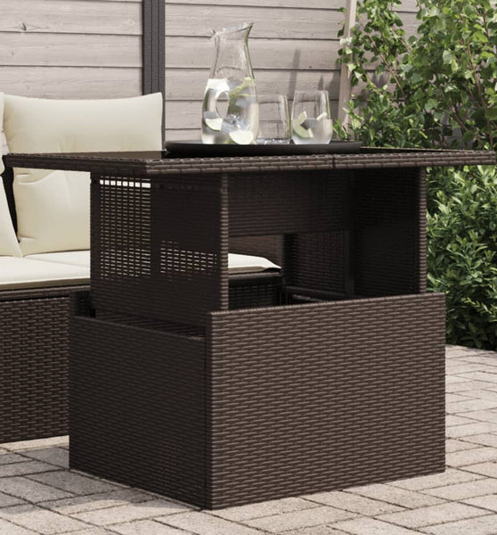 Gartentisch mit Glasplatte Braun 100x55x73 cm Poly Rattan