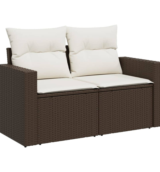 Gartensofa mit Kissen 2-Sitzer Braun Poly Rattan