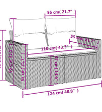 Gartensofa mit Kissen 2-Sitzer Braun Poly Rattan