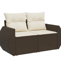 Gartensofa mit Kissen 2-Sitzer Braun Poly Rattan