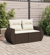 Gartensofa mit Kissen 2-Sitzer Braun Poly Rattan