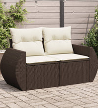 Gartensofa mit Kissen 2-Sitzer Braun Poly Rattan