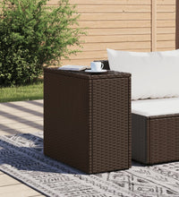 Garten-Beistelltisch mit Glasplatte Braun 58x27,5x55 cm Rattan