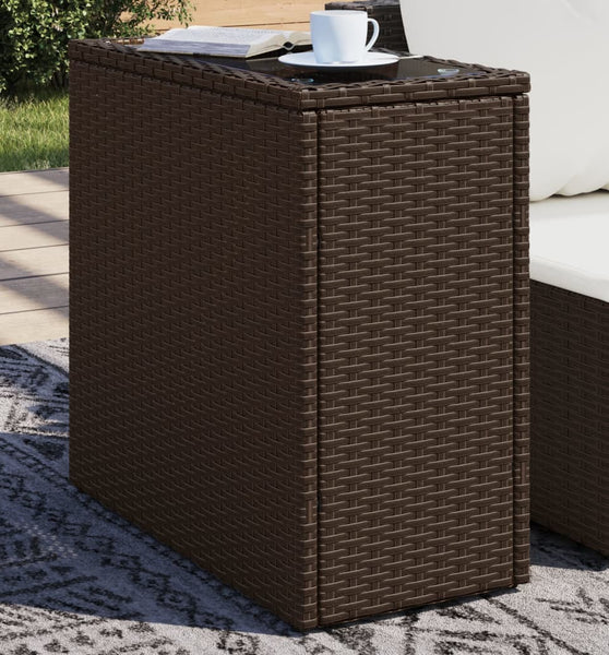 Garten-Beistelltisch mit Glasplatte Braun 58x27,5x55 cm Rattan