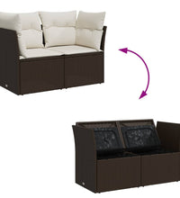 Gartensofa mit Kissen 2-Sitzer Braun Poly Rattan