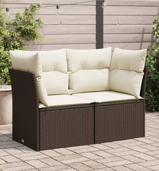 Gartensofa mit Kissen 2-Sitzer Braun Poly Rattan