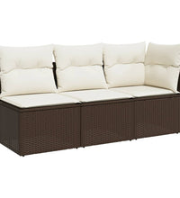 Gartensofa mit Kissen 3-Sitzer Braun Poly Rattan