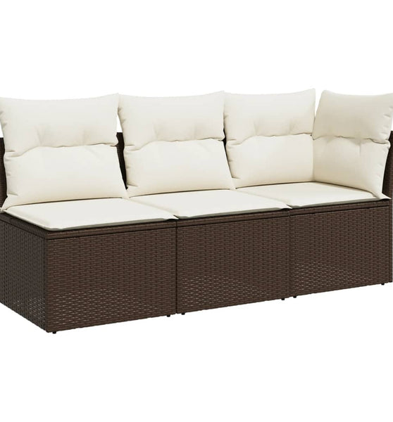 Gartensofa mit Kissen 3-Sitzer Braun Poly Rattan