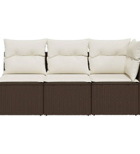 Gartensofa mit Kissen 3-Sitzer Braun Poly Rattan