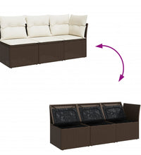 Gartensofa mit Kissen 3-Sitzer Braun Poly Rattan