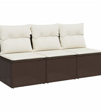 Gartensofa mit Kissen 3-Sitzer Braun Poly Rattan