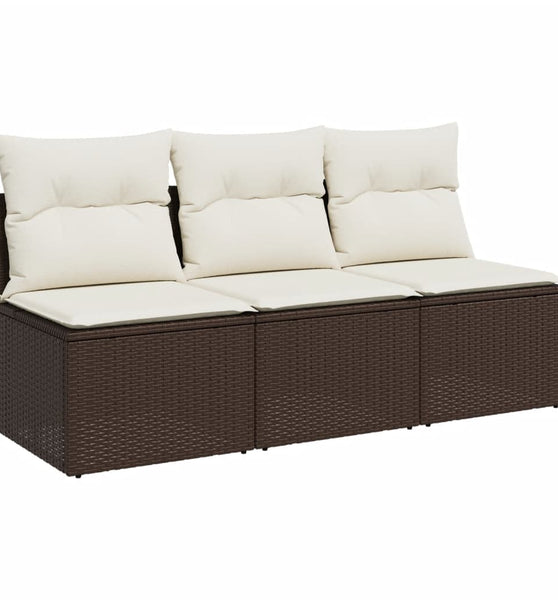 Gartensofa mit Kissen 3-Sitzer Braun Poly Rattan