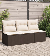 Gartensofa mit Kissen 3-Sitzer Braun Poly Rattan