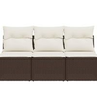 Gartensofa mit Kissen 3-Sitzer Braun Poly Rattan