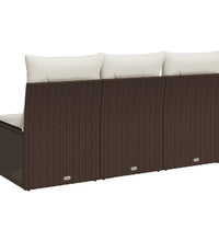 Gartensofa mit Kissen 3-Sitzer Braun Poly Rattan