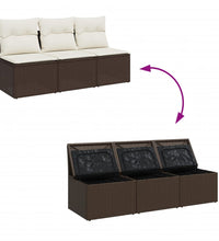 Gartensofa mit Kissen 3-Sitzer Braun Poly Rattan