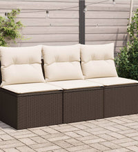 Gartensofa mit Kissen 3-Sitzer Braun Poly Rattan