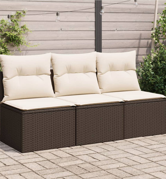 Gartensofa mit Kissen 3-Sitzer Braun Poly Rattan