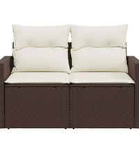 Gartensofa mit Kissen 2-Sitzer Braun Poly Rattan