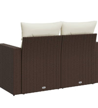 Gartensofa mit Kissen 2-Sitzer Braun Poly Rattan