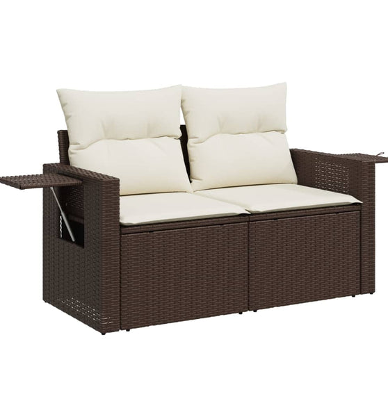 Gartensofa mit Kissen 2-Sitzer Braun Poly Rattan