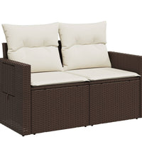 Gartensofa mit Kissen 2-Sitzer Braun Poly Rattan