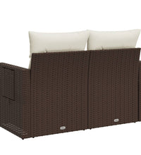 Gartensofa mit Kissen 2-Sitzer Braun Poly Rattan