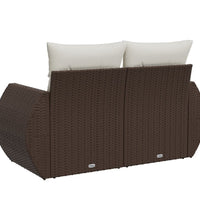 Gartensofa mit Kissen 2-Sitzer Braun Poly Rattan