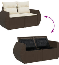 Gartensofa mit Kissen 2-Sitzer Braun Poly Rattan