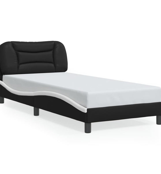 Bettgestell mit Kopfteil Schwarz und Weiß 80x200 cm Kunstleder