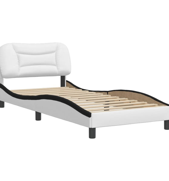 Bettgestell mit Kopfteil Weiß und Schwarz 90x190 cm Kunstleder