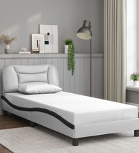 Bettgestell mit Kopfteil Weiß und Schwarz 90x190 cm Kunstleder