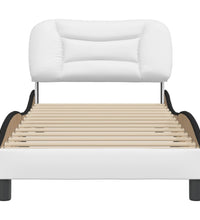 Bettgestell mit Kopfteil Weiß und Schwarz 90x190 cm Kunstleder