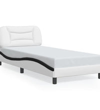 Bettgestell mit Kopfteil Weiß und Schwarz 90x190 cm Kunstleder