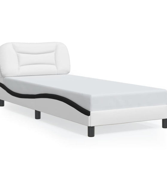 Bettgestell mit Kopfteil Weiß und Schwarz 90x190 cm Kunstleder