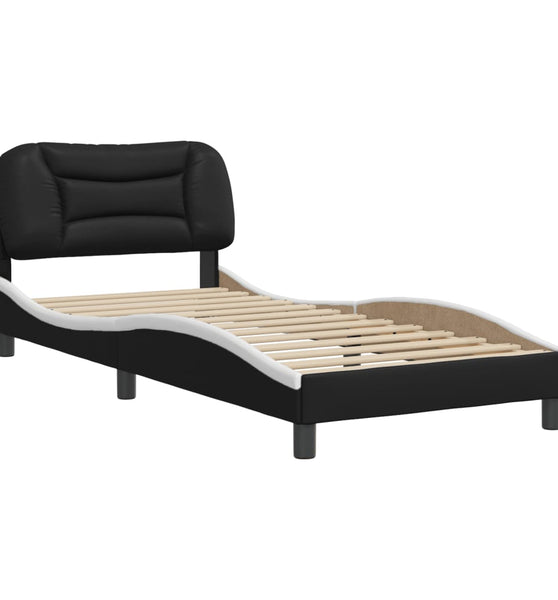 Bettgestell mit Kopfteil Schwarz und Weiß 90x200 cm Kunstleder