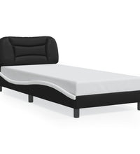 Bettgestell mit Kopfteil Schwarz und Weiß 90x200 cm Kunstleder