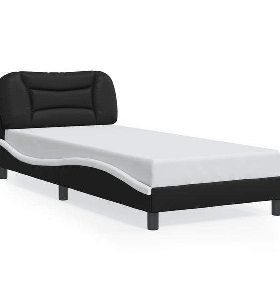 Bettgestell mit Kopfteil Schwarz und Weiß 90x200 cm Kunstleder
