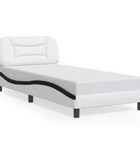 Bettgestell mit Kopfteil Weiß und Schwarz 90x200 cm Kunstleder