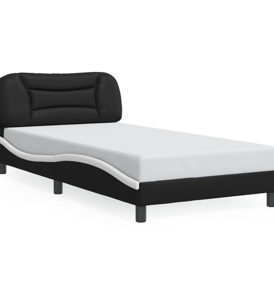 Bettgestell mit Kopfteil Schwarz und Weiß 100x200 cm Kunstleder