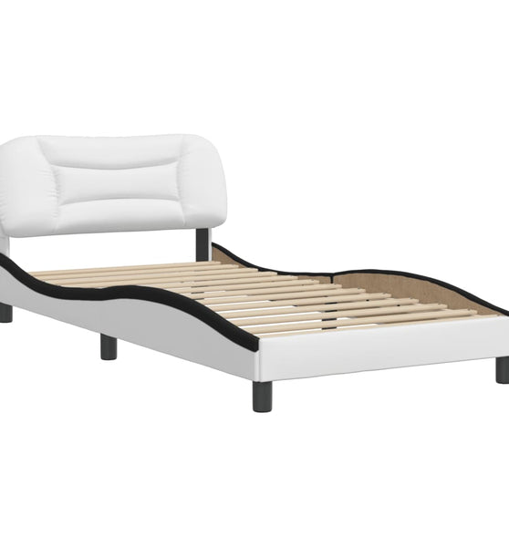Bettgestell mit Kopfteil Weiß und Schwarz 100x200 cm Kunstleder