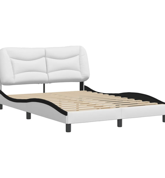Bettgestell mit Kopfteil Weiß und Schwarz 140x190 cm Kunstleder