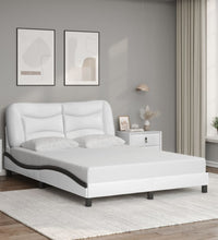 Bettgestell mit Kopfteil Weiß und Schwarz 140x190 cm Kunstleder